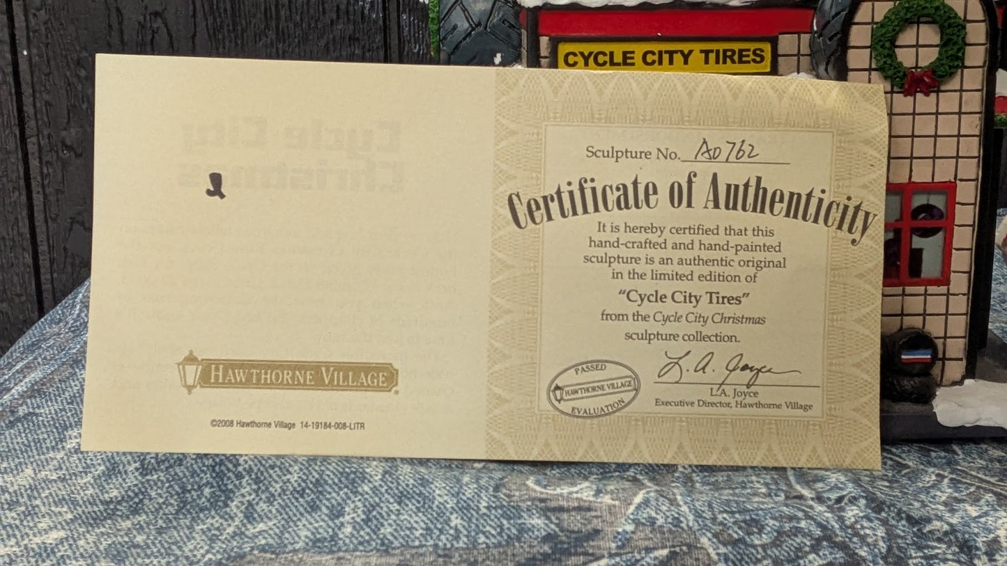 Hawthorne Village Cycle City Tires 2008 #008 Christmas Village COA Light