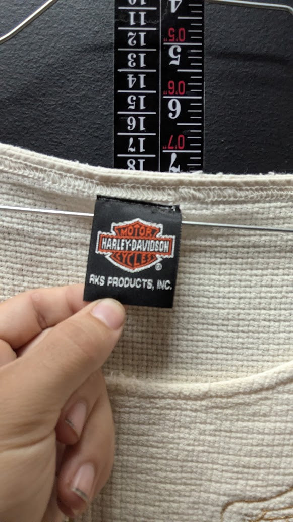 Harley-Davidson Women’s Cream Waffle Knit Top Embroidered Wings Cotton Deluxe