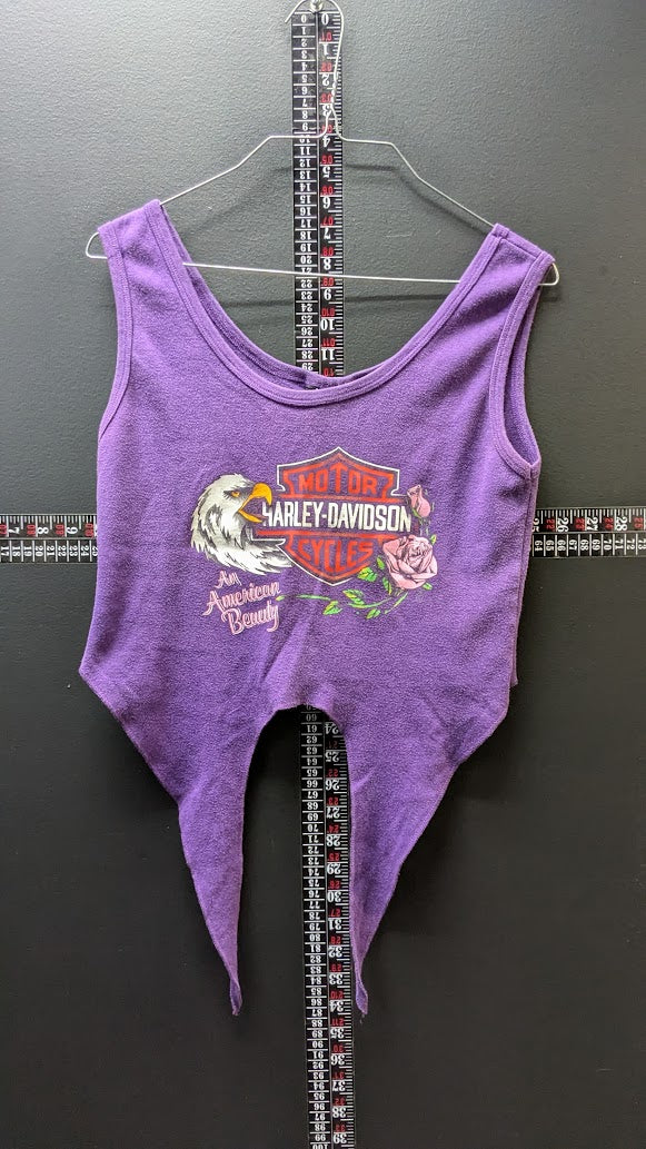 3D Emblem Harley-Davidson Women’s Medium Purple Tie Front Tank Top Eagle Roses