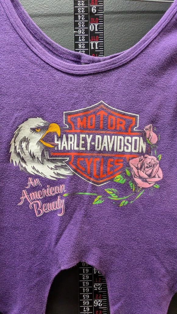 3D Emblem Harley-Davidson Women’s Medium Purple Tie Front Tank Top Eagle Roses