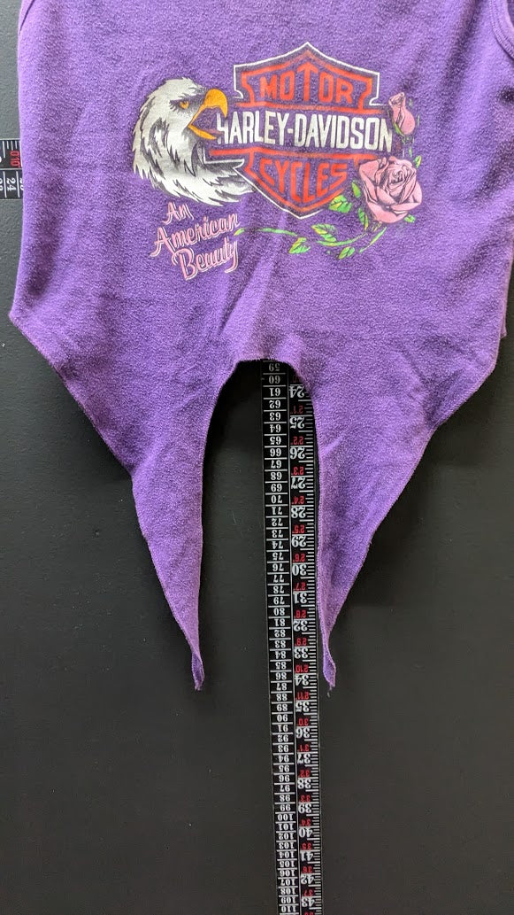 3D Emblem Harley-Davidson Women’s Medium Purple Tie Front Tank Top Eagle Roses