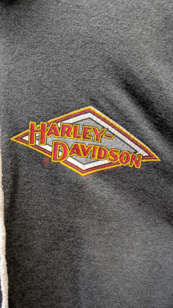 Vintage 1990 3D Emblem Harley-Davidson Sturgis Hoodie Large Hanes USA Black