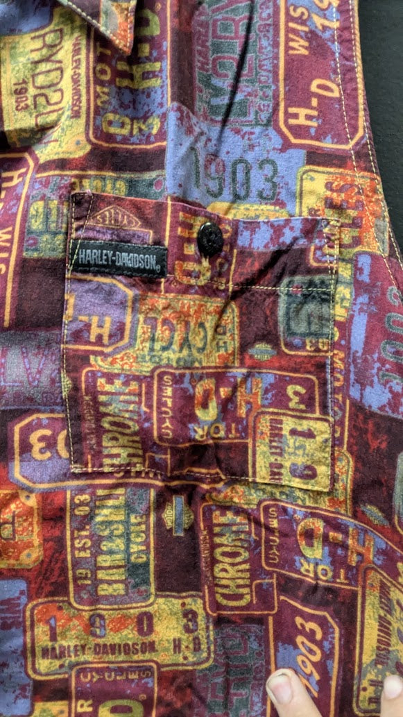 Harley-Davidson License Plate Print Vest Women’s Large Button Front Vintage Y2K