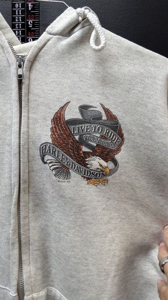 Vintage Harley-Davidson Full Zip Hoodie Men’s L Saint’s Butte Montana Eagle Gray
