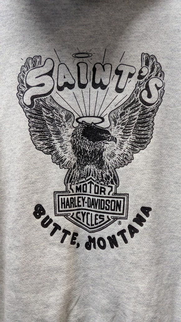 Vintage Harley-Davidson Full Zip Hoodie Men’s L Saint’s Butte Montana Eagle Gray