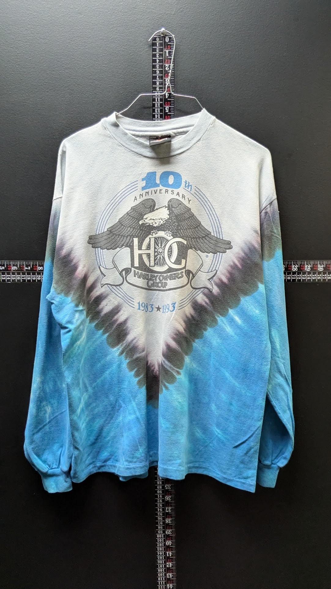 Vintage 1993 Harley Owners Group HOG 10th Anniversary Tie Dye Shirt Long Sleeve Large