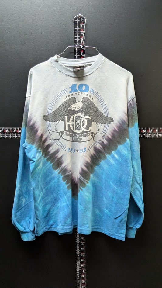 Vintage 1993 Harley Owners Group HOG 10th Anniversary Tie Dye Shirt Long Sleeve Large