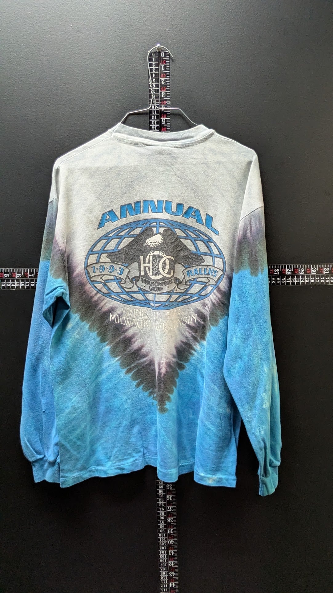 Vintage 1993 Harley Owners Group HOG 10th Anniversary Tie Dye Shirt Long Sleeve Large
