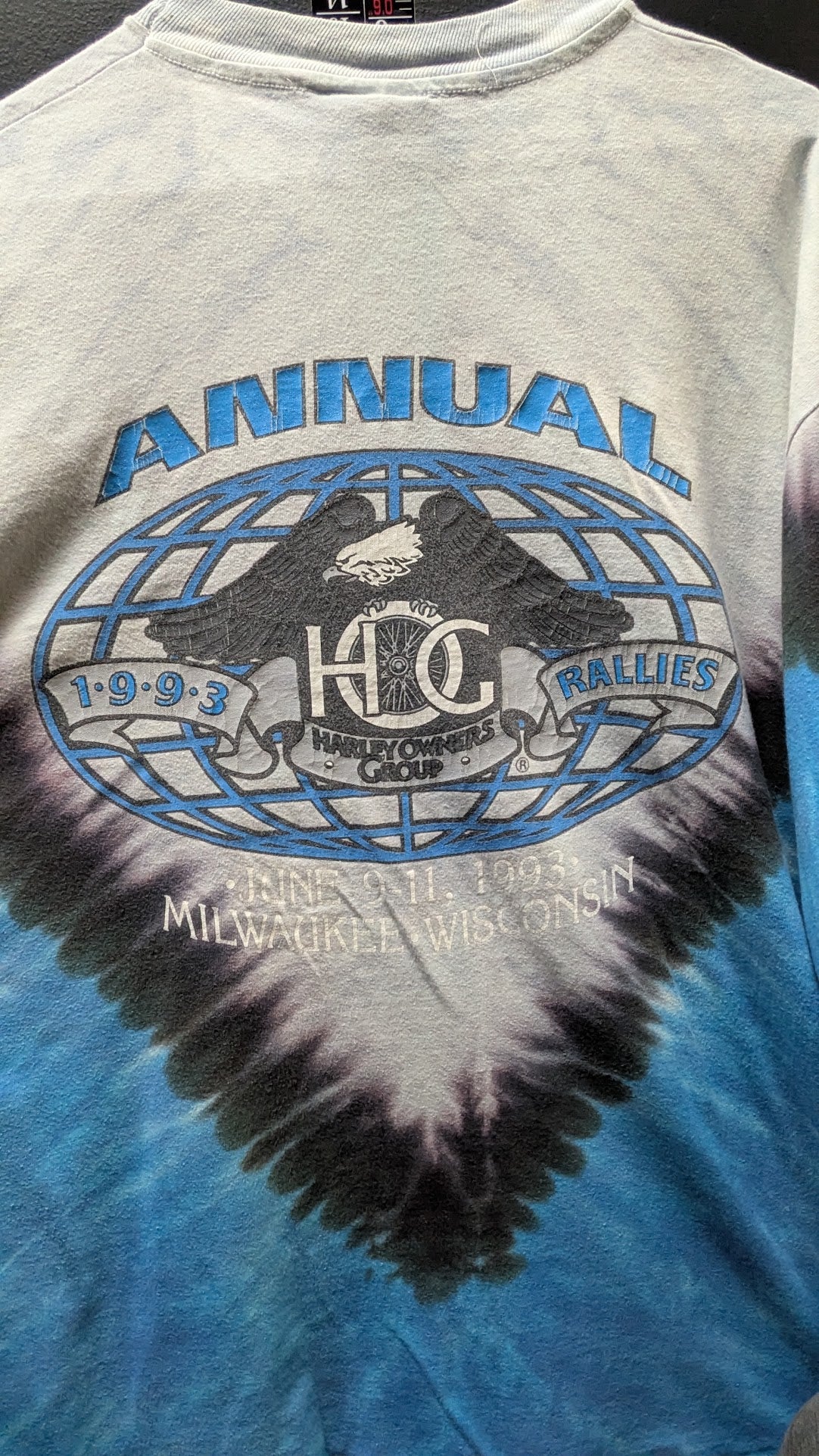 Vintage 1993 Harley Owners Group HOG 10th Anniversary Tie Dye Shirt Long Sleeve Large