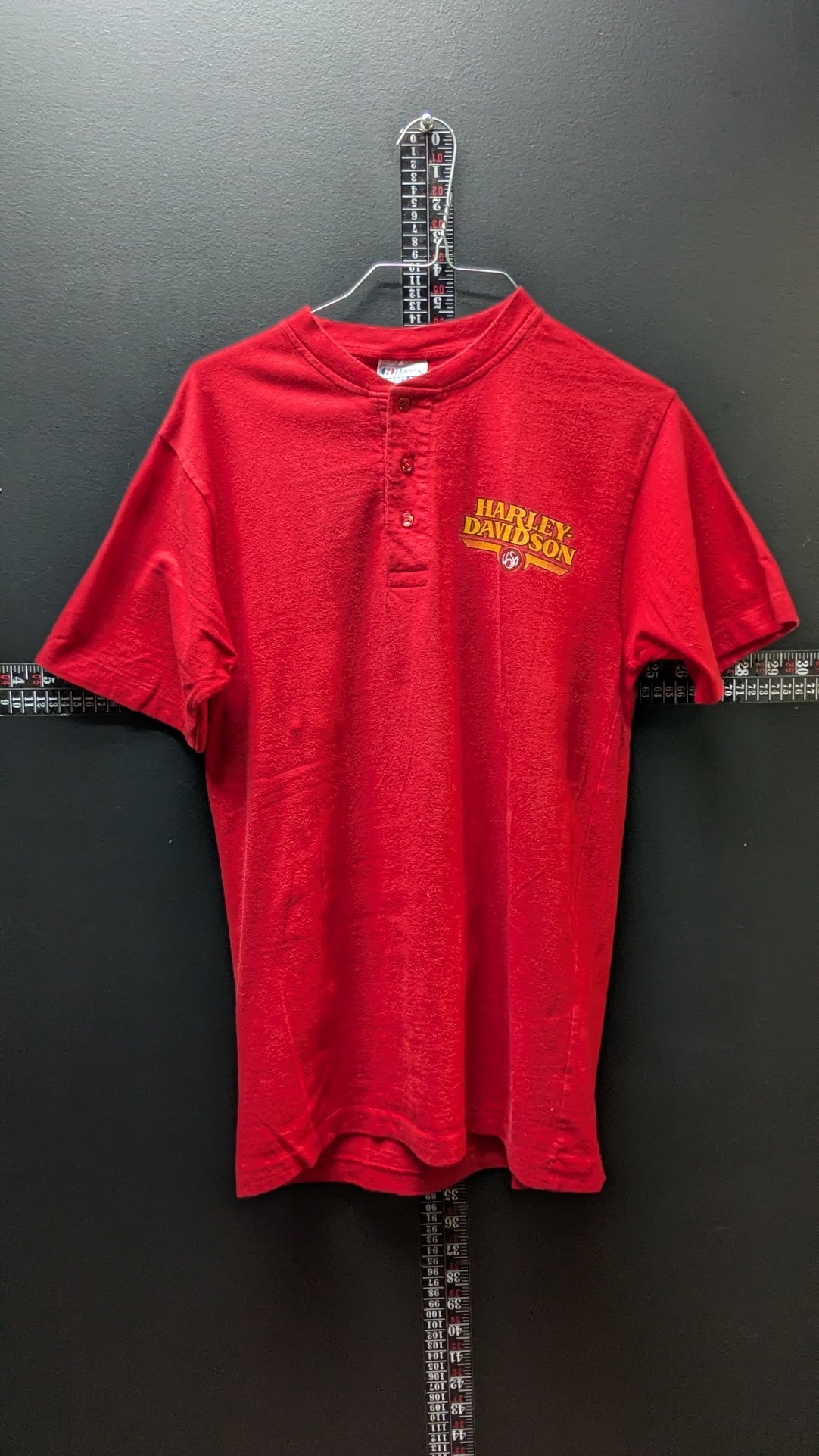 Vintage F&S Harley-Davidson Dayton Ohio Henley T-Shirt Men’s Medium Red USA