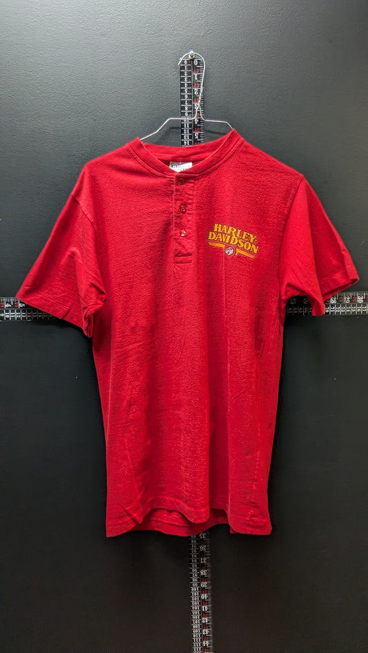 Vintage F&S Harley-Davidson Dayton Ohio Henley T-Shirt Men’s Medium Red USA