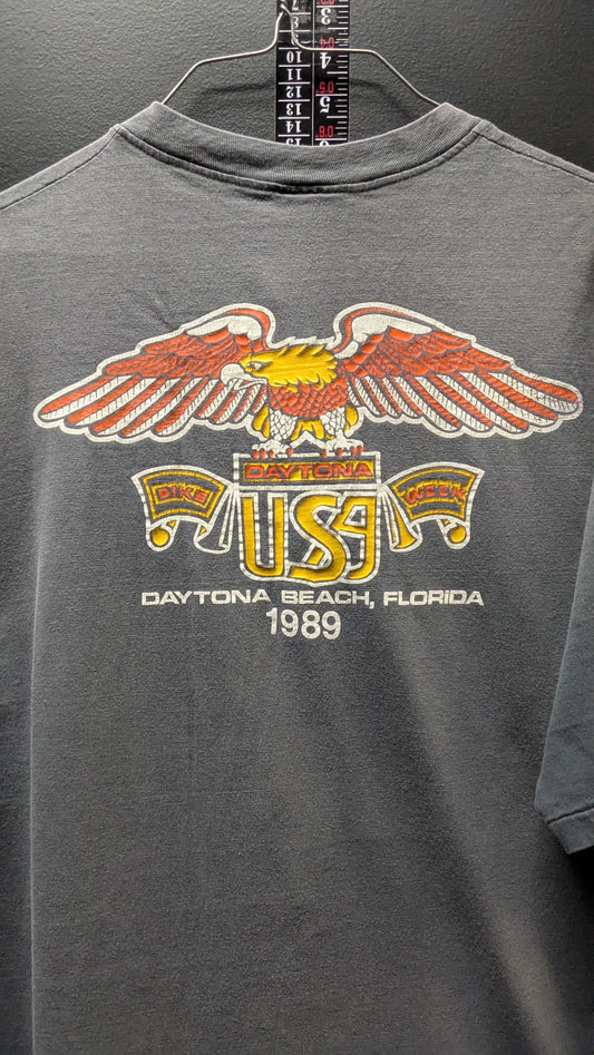 Vintage 1989 Daytona Bike Week T-Shirt XL Henley Hanes Beefy-T USA Eagle