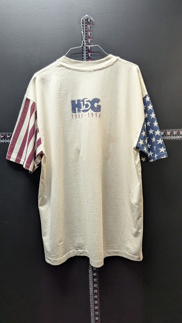 Vintage 1998 Harley-Davidson HOG 15th Anniversary T-Shirt XL USA Flag Sleeves