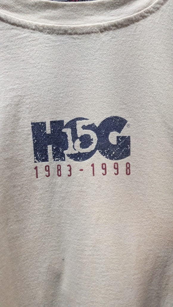 Vintage 1998 Harley-Davidson HOG 15th Anniversary T-Shirt XL USA Flag Sleeves