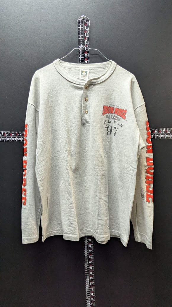 Vintage 1997 Iron Horse Saloon Bike Week Long Sleeve Henley Shirt L