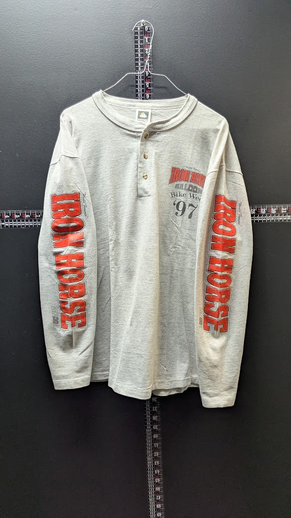Vintage 1997 Iron Horse Saloon Bike Week Long Sleeve Henley Shirt L