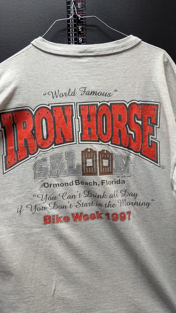 Vintage 1997 Iron Horse Saloon Bike Week Long Sleeve Henley Shirt L