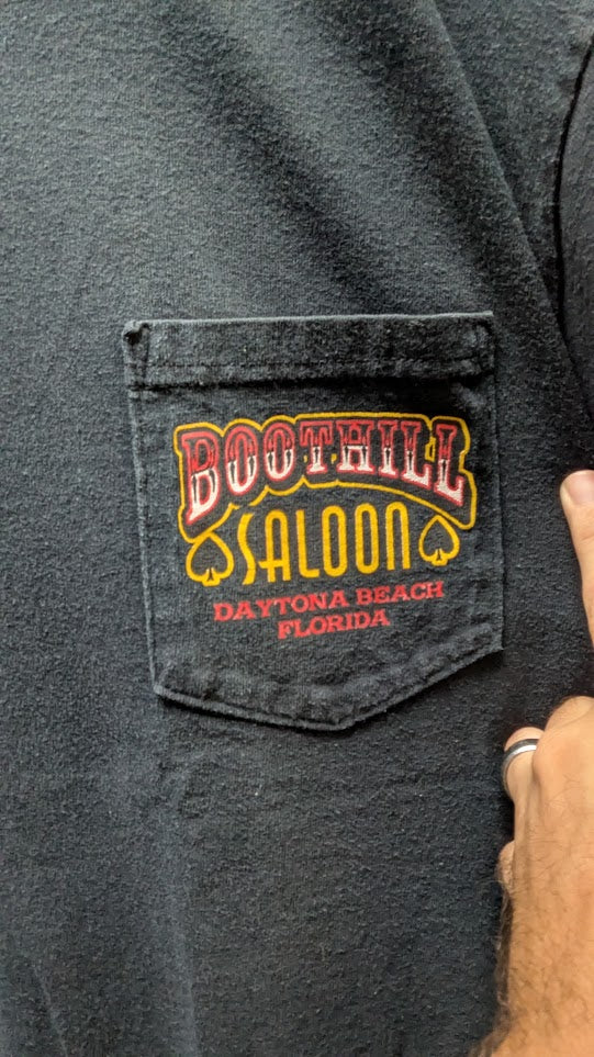 Vintage Y2K Boot Hill Saloon Daytona Beach Biker T-Shirt XL Chopper Pin Up