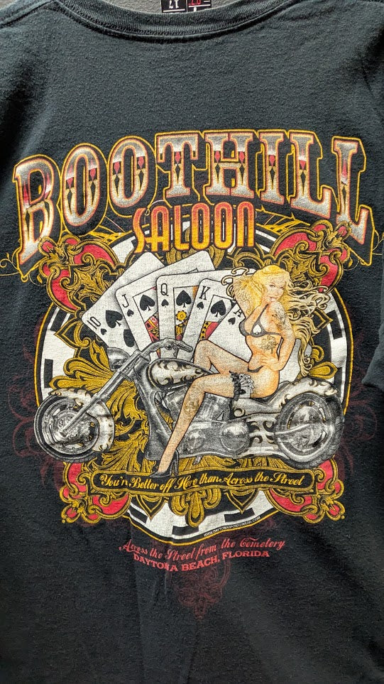 Vintage Y2K Boot Hill Saloon Daytona Beach Biker T-Shirt XL Chopper Pin Up