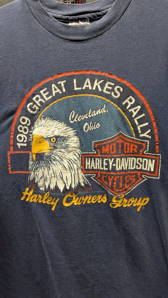 Vintage 1989 Harley-Davidson Great Lakes Rally Cleveland Ohio T-Shirt XL