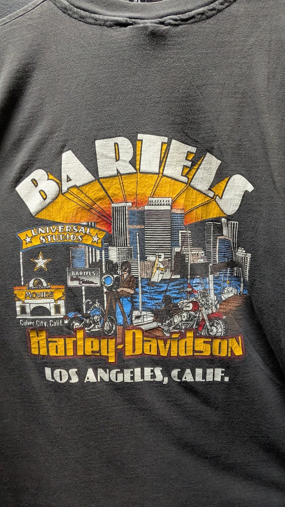 Vintage 1987 Harley-Davidson Bartels Los Angeles T-Shirt Men’s XL Black Double Sided