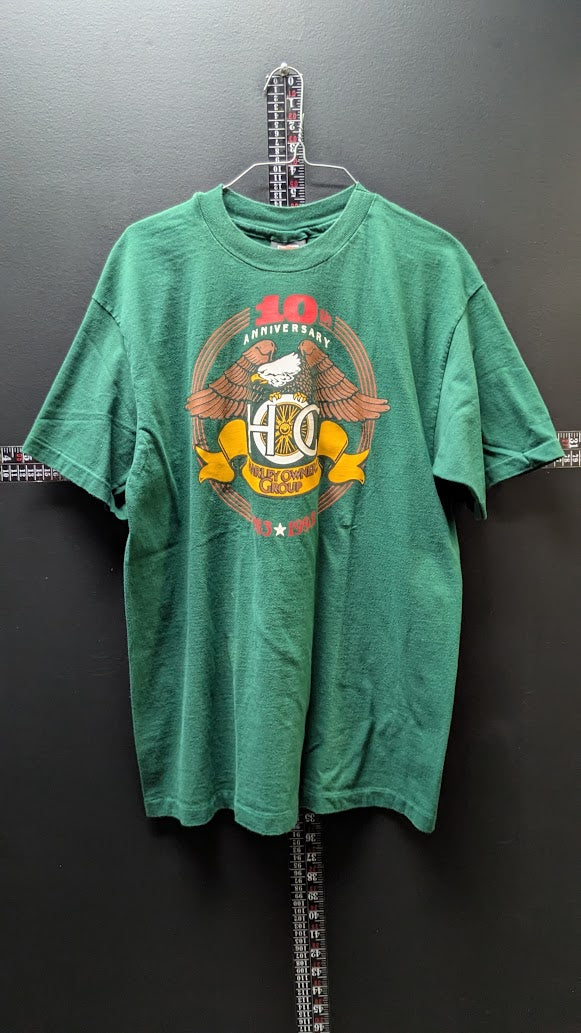 Vintage 1993 Harley-Davidson H.O.G. 10th Anniversary T-Shirt Men’s Large Green Double Sided
