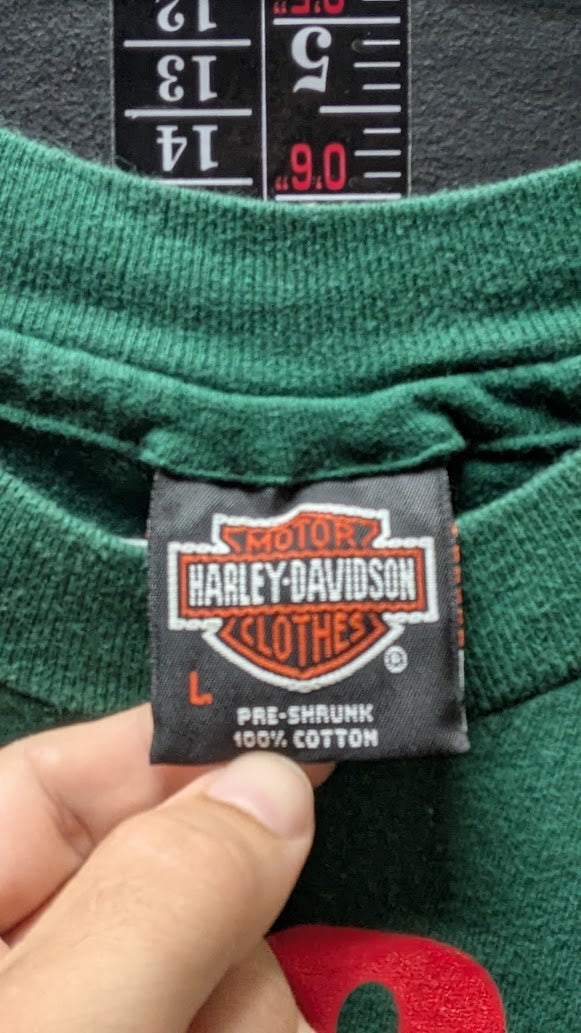 Vintage 1993 Harley-Davidson H.O.G. 10th Anniversary T-Shirt Men’s Large Green Double Sided