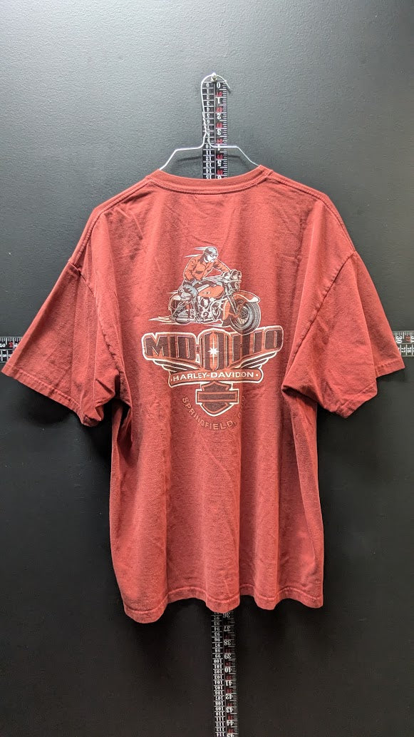 2008 Harley-Davidson T-Shirt Men’s XL Springfield Ohio Motorcycle Red Double Sided