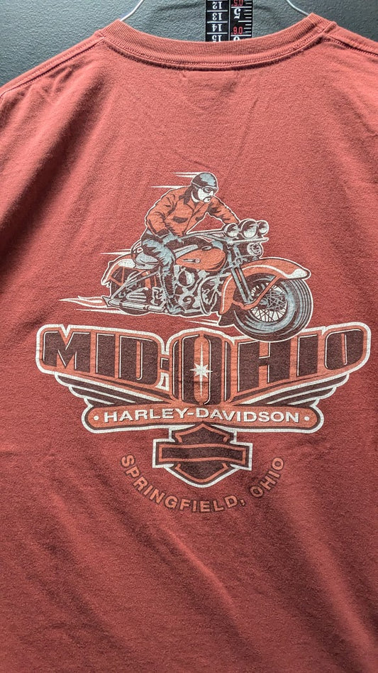 2008 Harley-Davidson T-Shirt Men’s XL Springfield Ohio Motorcycle Red Double Sided