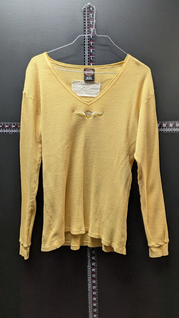 Vintage Harley-Davidson Thermal Shirt L Gold Waffle Knit USA Made R.K. Stratman