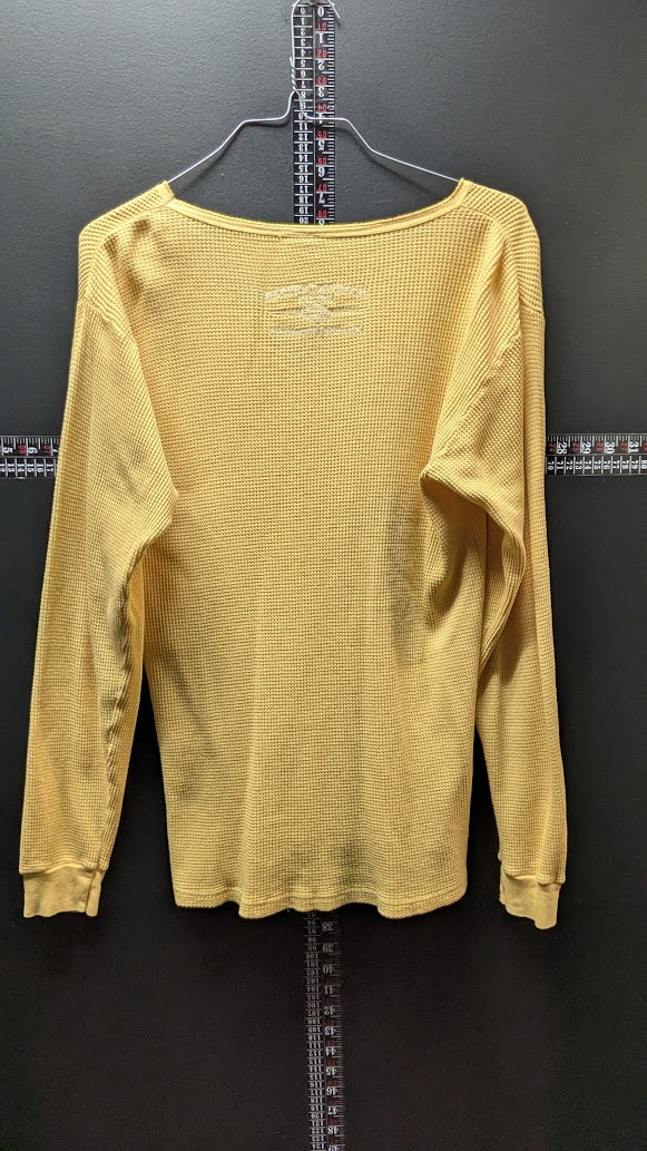 Vintage Harley-Davidson Thermal Shirt L Gold Waffle Knit USA Made R.K. Stratman