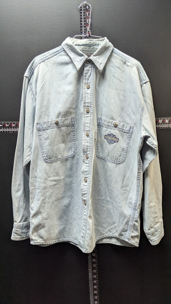 Vintage Harley-Davidson An American Legend Denim Shirt L Light Wash 90s