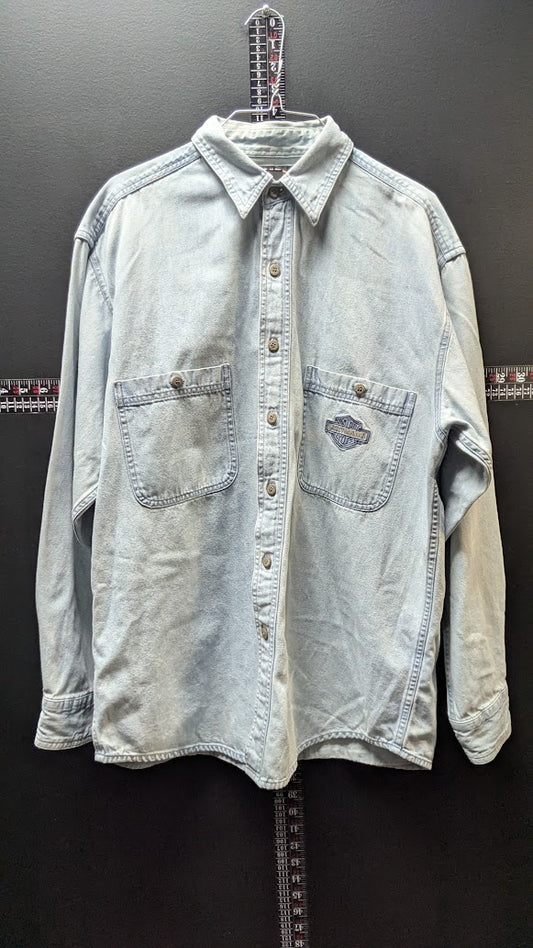 Vintage Harley-Davidson An American Legend Denim Shirt L Light Wash 90s