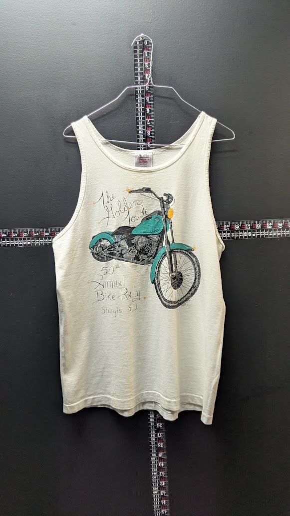 Vintage 1990 Sturgis 50th Anniversary Golden Touch Tank Top L Made USA