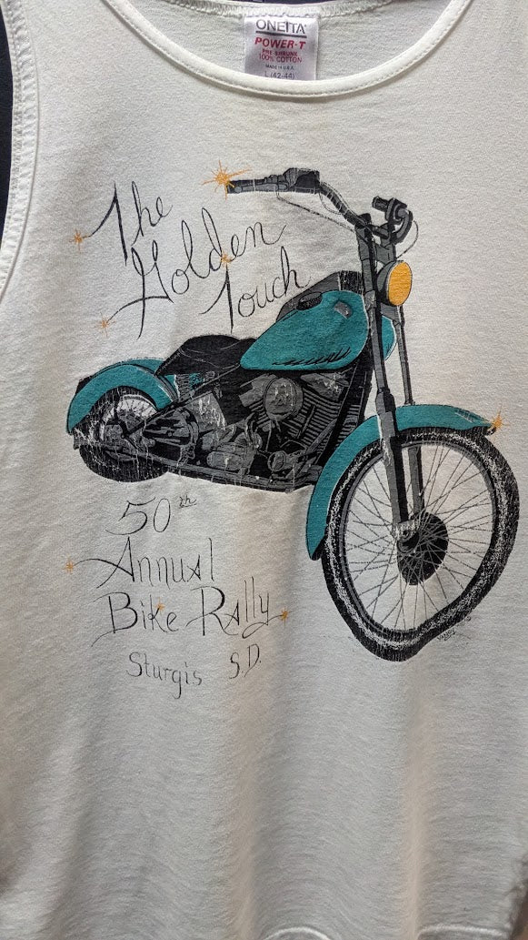 Vintage 1990 Sturgis 50th Anniversary Golden Touch Tank Top L Made USA