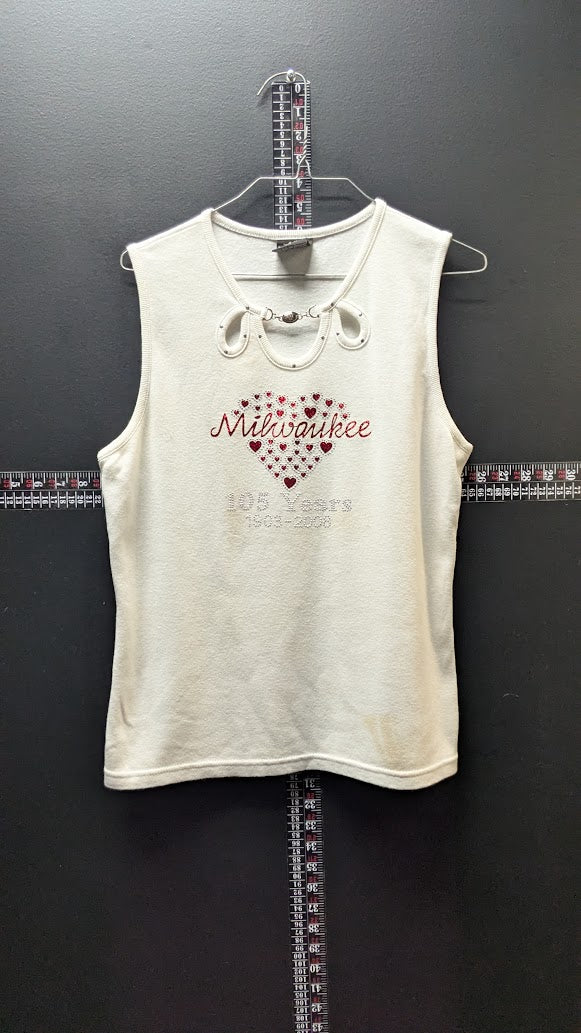Milwaukee 105 Years 1903-2008 Rhinestone Heart Women’s Tank Top Cream