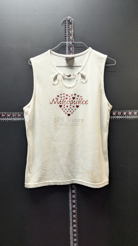 Milwaukee 105 Years 1903-2008 Rhinestone Heart Women’s Tank Top Cream