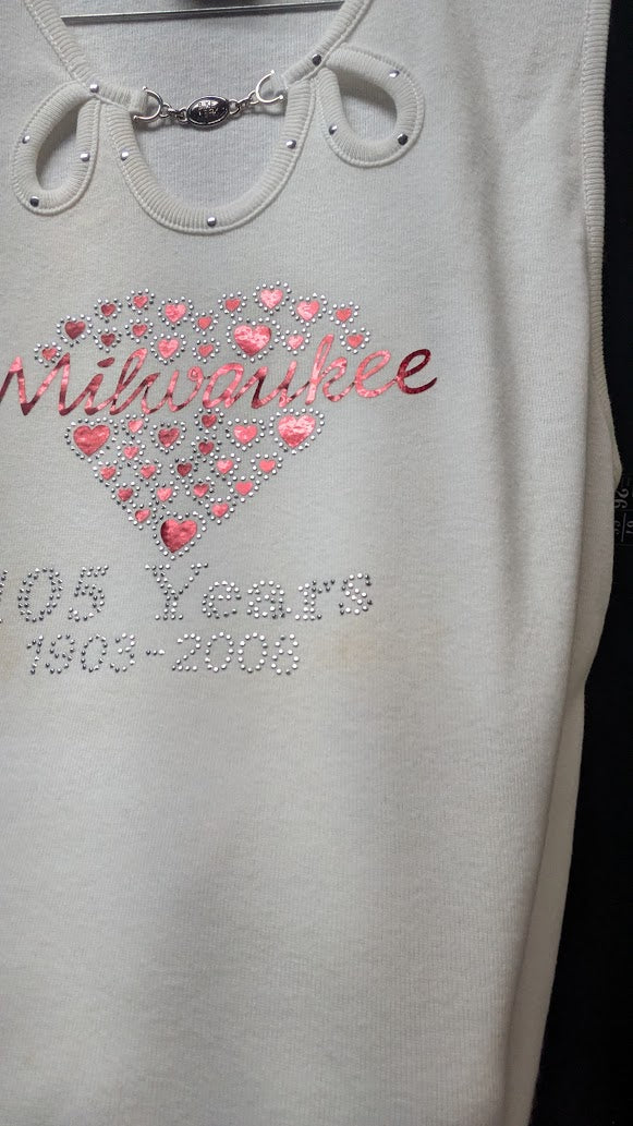 Milwaukee 105 Years 1903-2008 Rhinestone Heart Women’s Tank Top Cream
