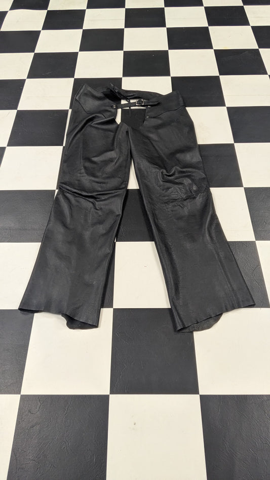 Vintage Bonmart's Black Leather Motorcycle Chaps Size L Made in Korea Biker