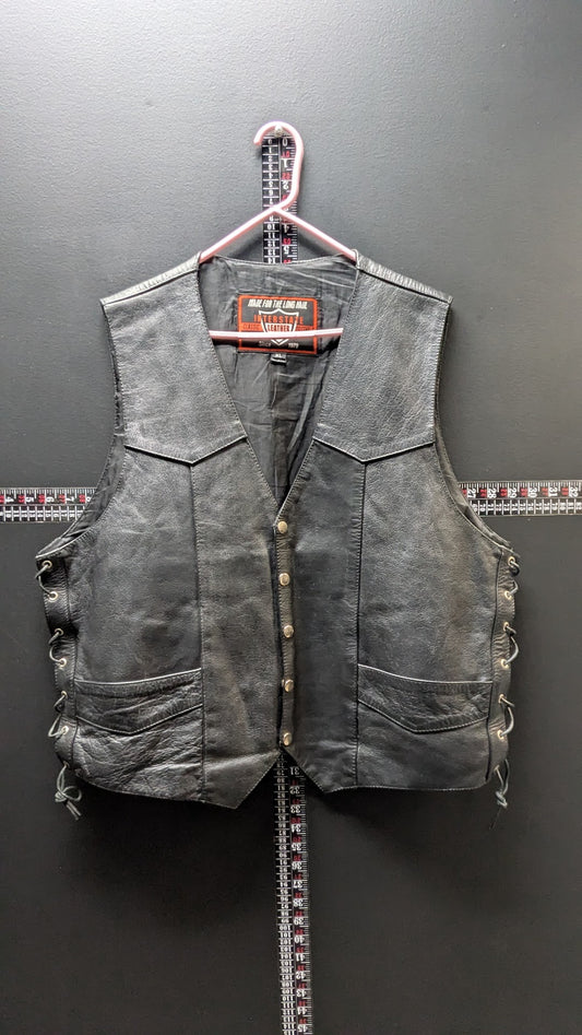 Vintage Interstate Classic Leather Motorcycle Vest XL Black Lace-Up Sides Biker