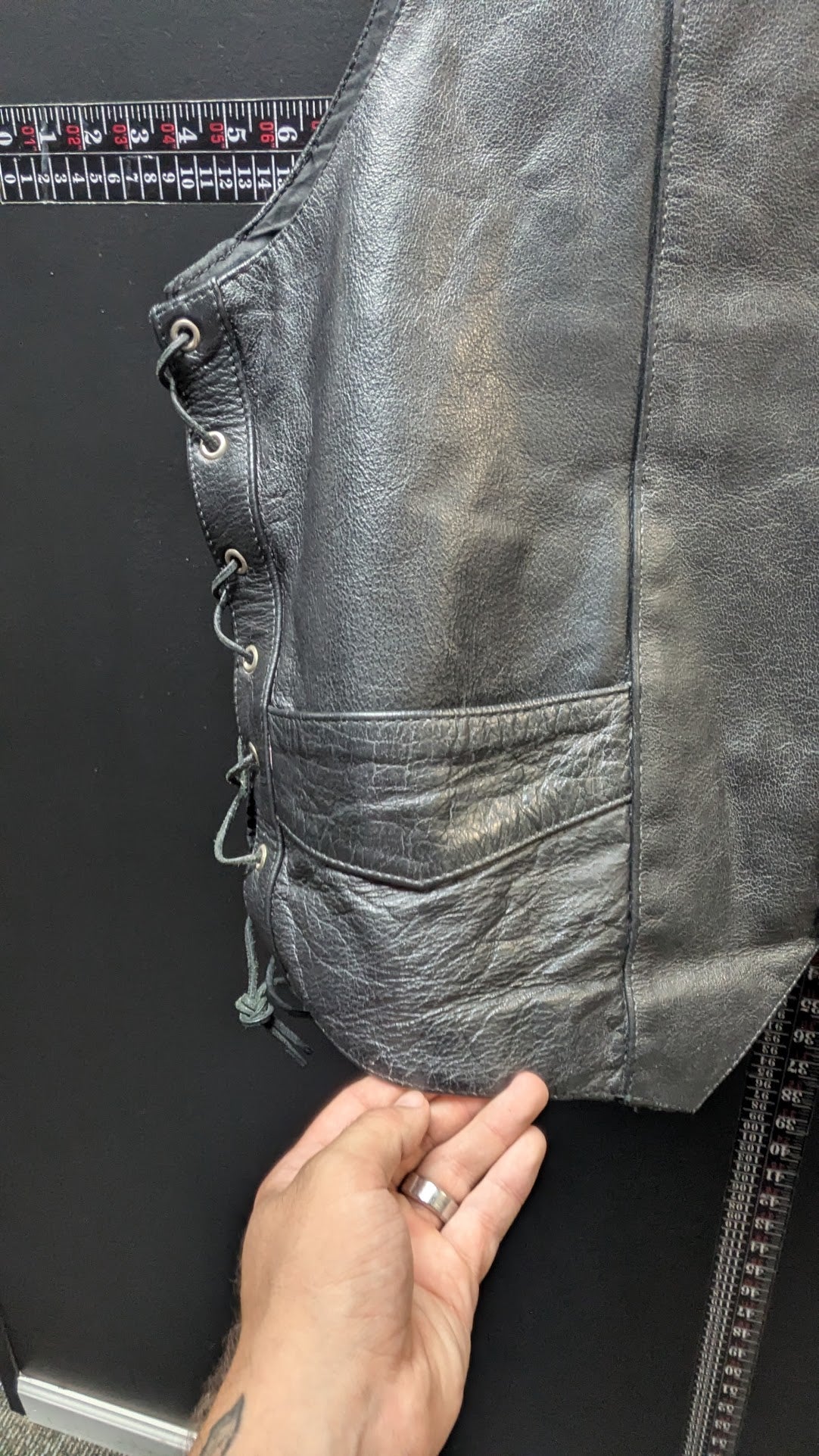 Vintage Interstate Classic Leather Motorcycle Vest XL Black Lace-Up Sides Biker