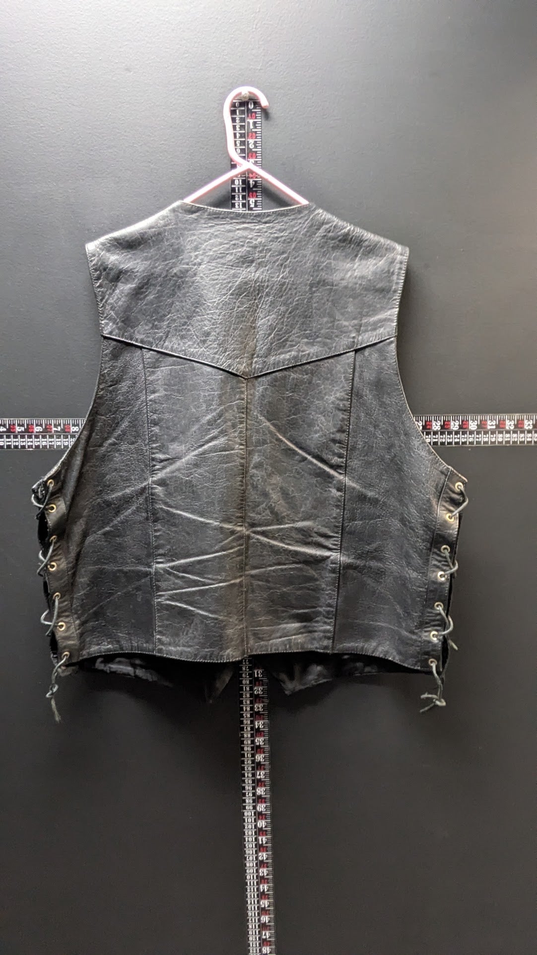 Vintage Interstate Classic Leather Motorcycle Vest XL Black Lace-Up Sides Biker