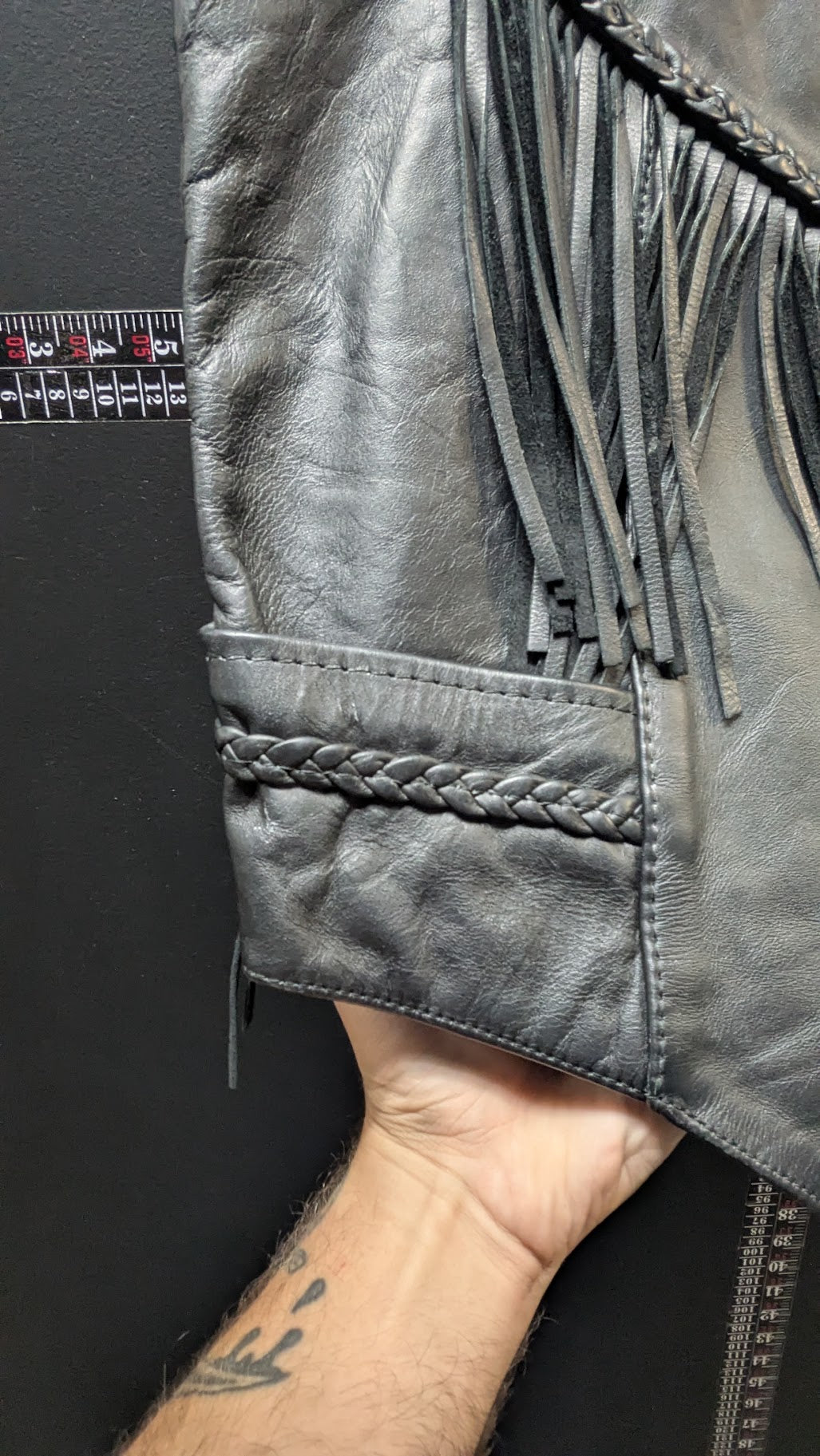 Vintage Interstate Leather Originals Black Leather Fringe Biker Vest XL