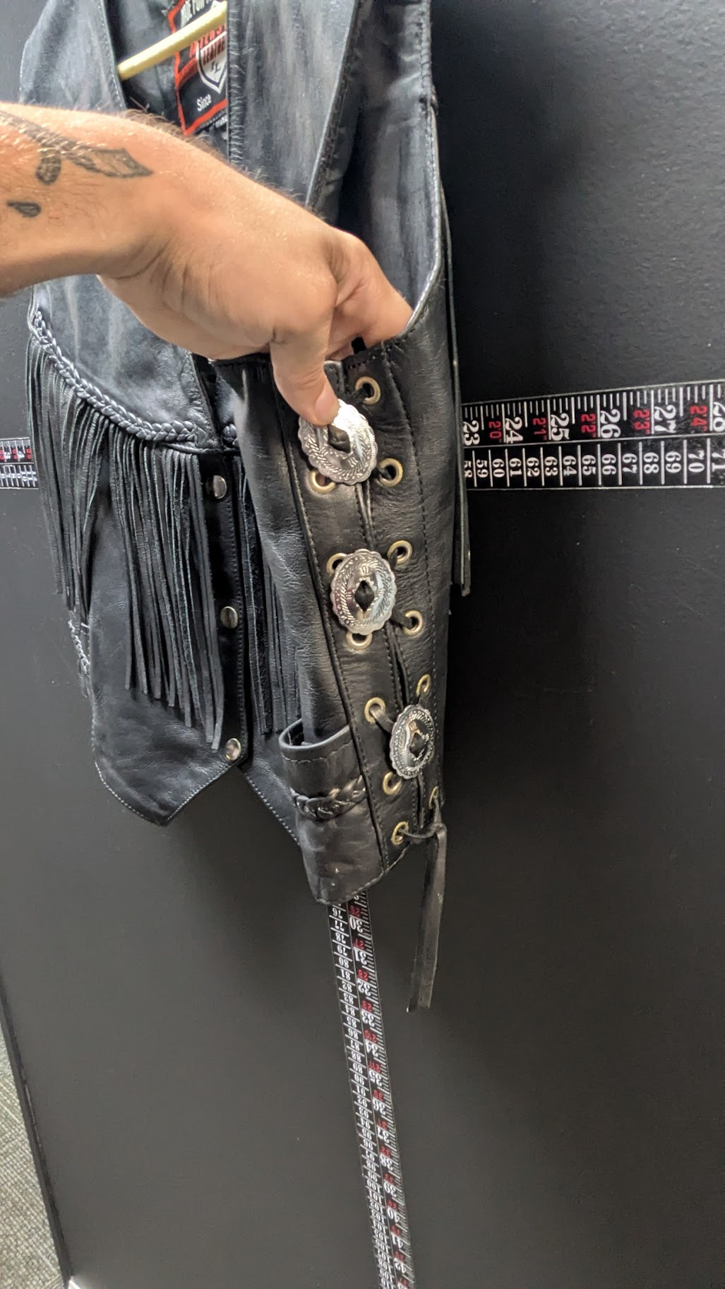 Vintage Interstate Leather Originals Black Leather Fringe Biker Vest XL