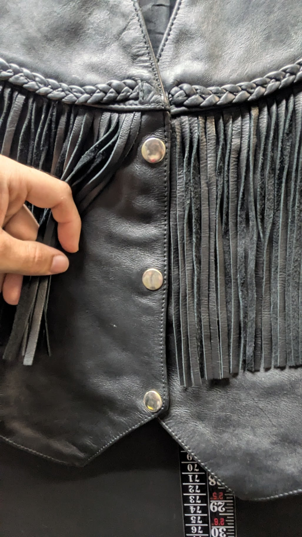 Vintage Interstate Leather Originals Black Leather Fringe Biker Vest XL
