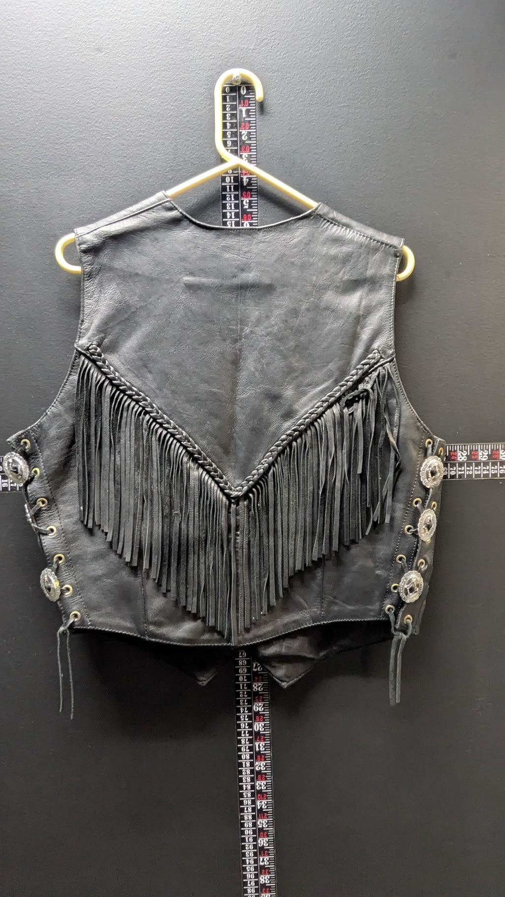 Vintage Interstate Leather Originals Black Leather Fringe Biker Vest XL