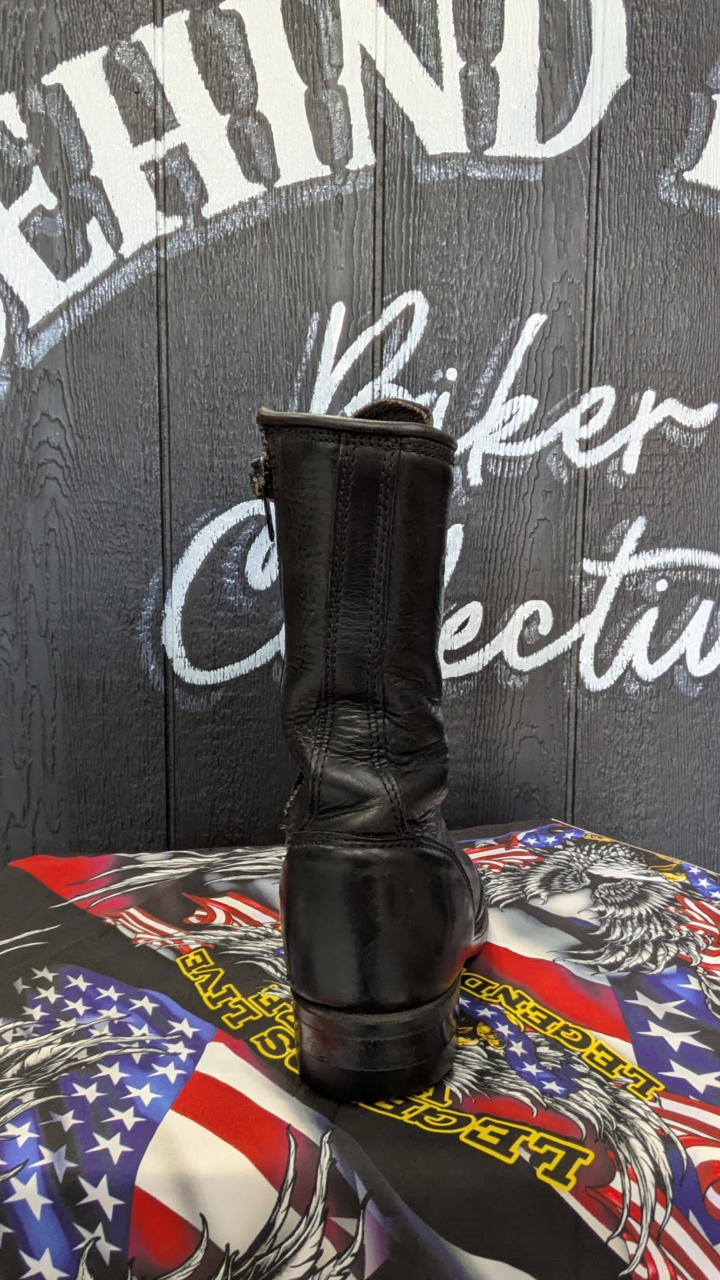 Vintage Harley-Davidson Black Leather Lace-Up Side-Zip Motorcycle Boots — Men's 9