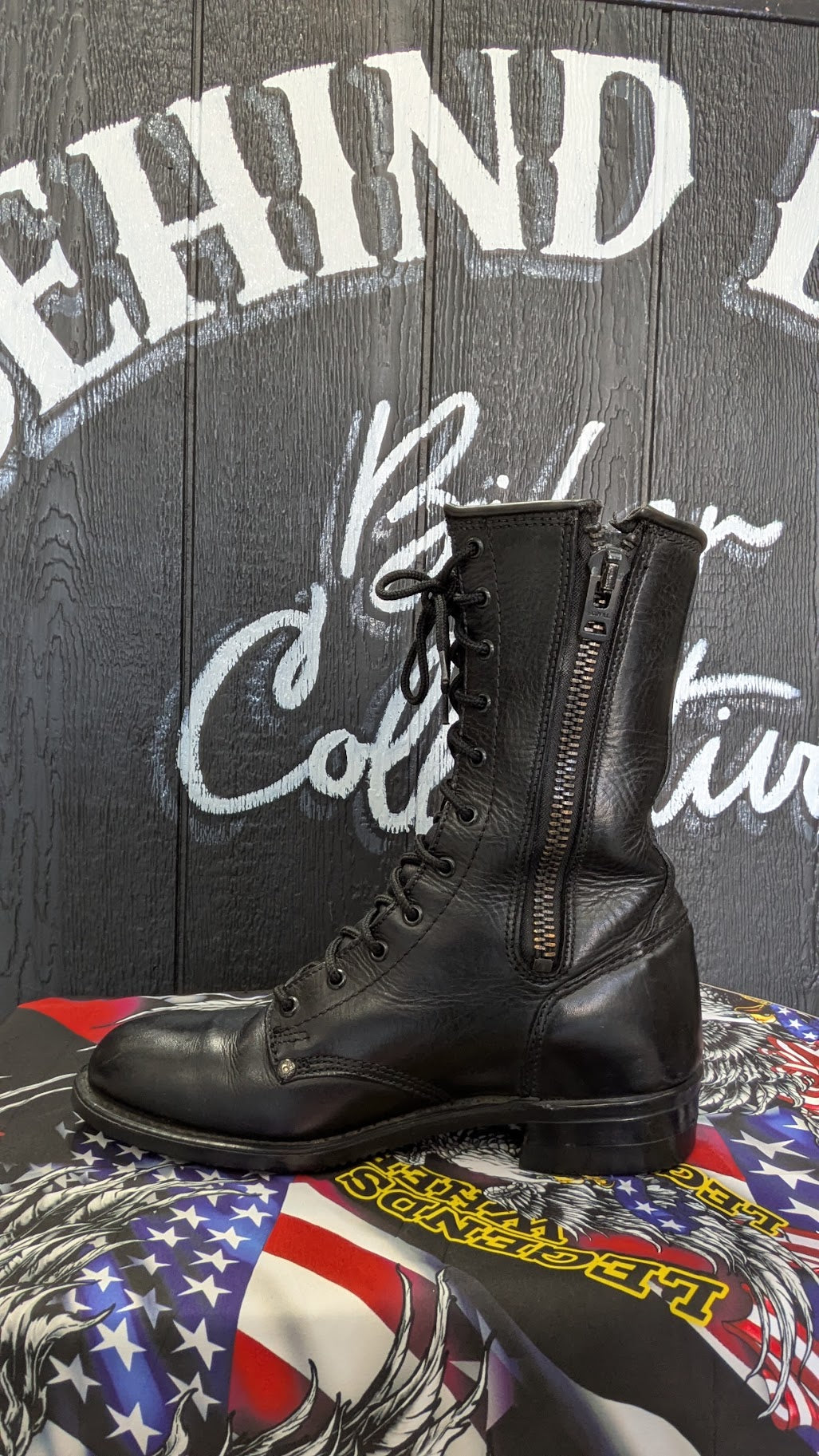 Vintage Harley-Davidson Black Leather Lace-Up Side-Zip Motorcycle Boots — Men's 9