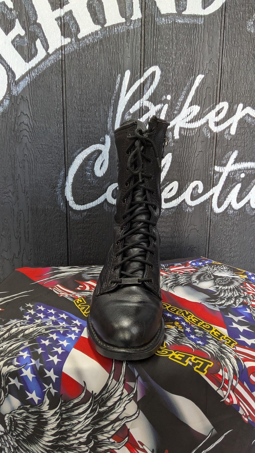 Vintage Harley-Davidson Black Leather Lace-Up Side-Zip Motorcycle Boots — Men's 9