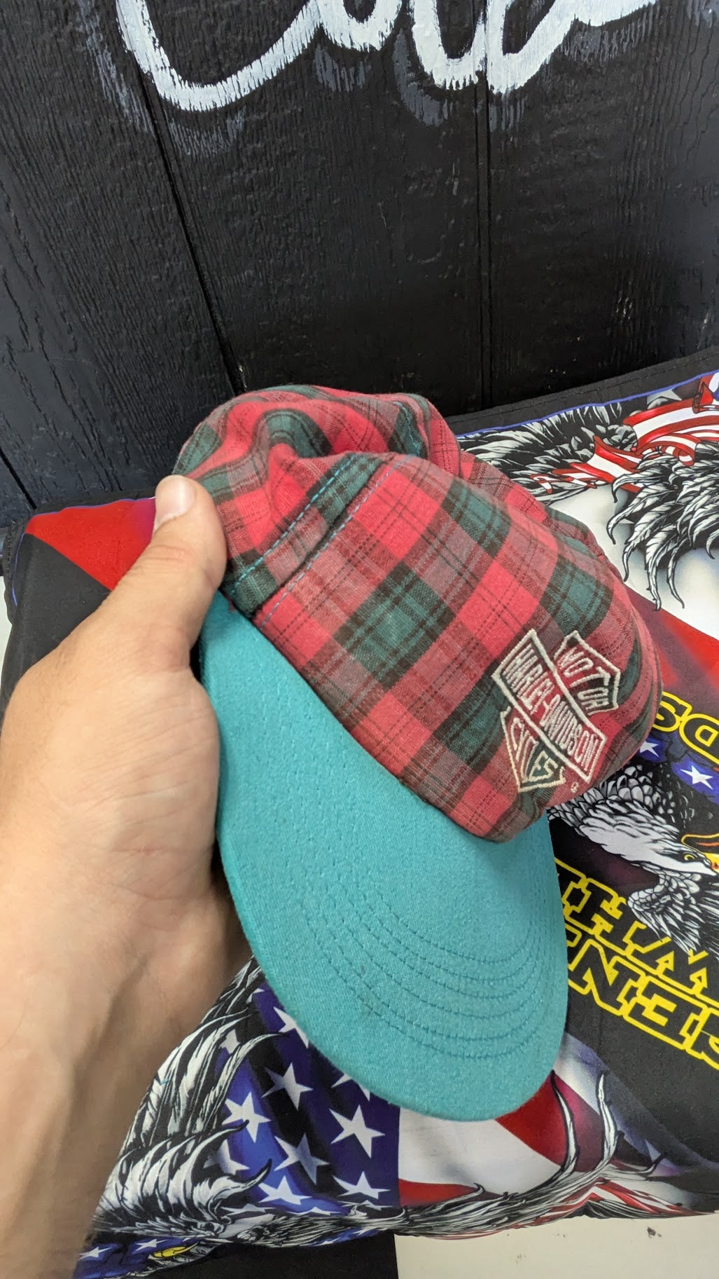 Vintage Harley-Davidson Red & Green Plaid Trucker/Flat Bill Cap – Adult